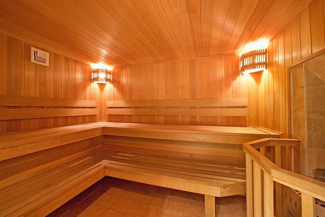 view of sauna featuring tile patterned floors