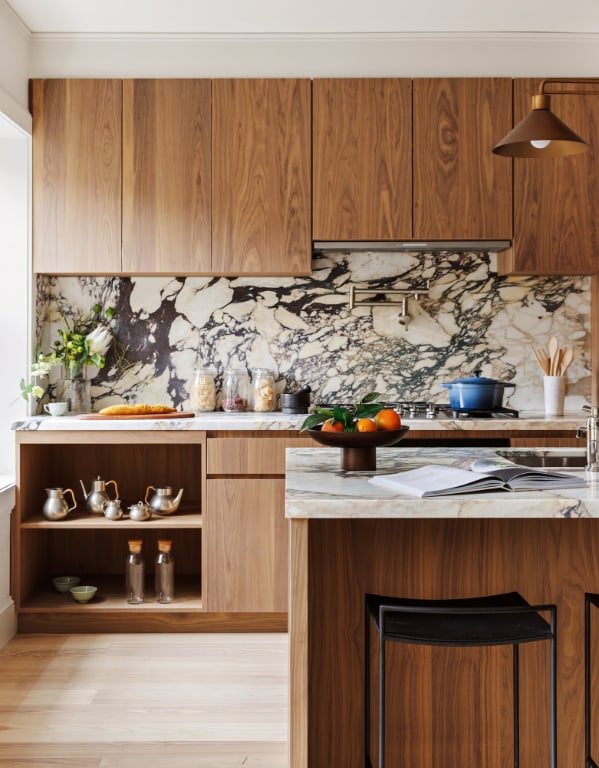 kitchen with tasteful backsplash and light hardwood / wood-style flooring