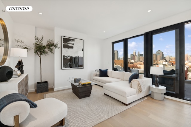 living room featuring light wood-type flooring