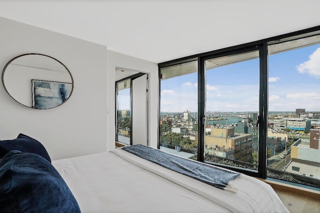 bedroom with a wall of windows