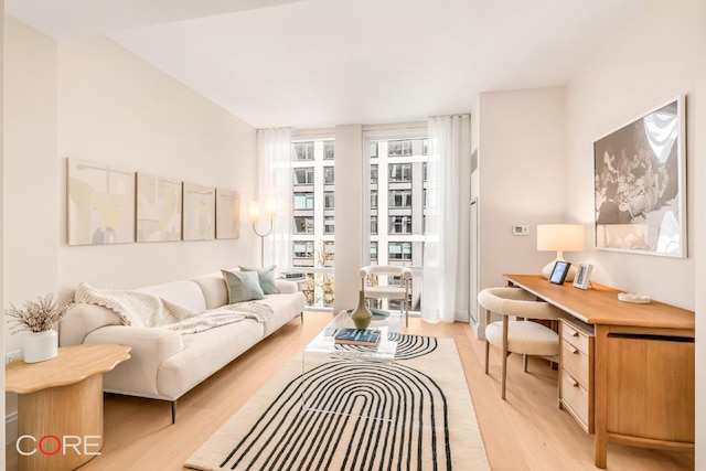 living room with light hardwood / wood-style floors