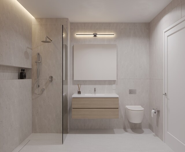 343 Menahan St Unit 2-A, New York City, NY 11237 - bathroom featuring a walk in shower, toilet, and vanity