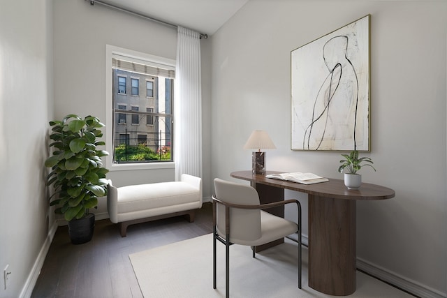 office area with hardwood / wood-style floors