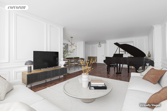 living room featuring dark hardwood / wood-style flooring