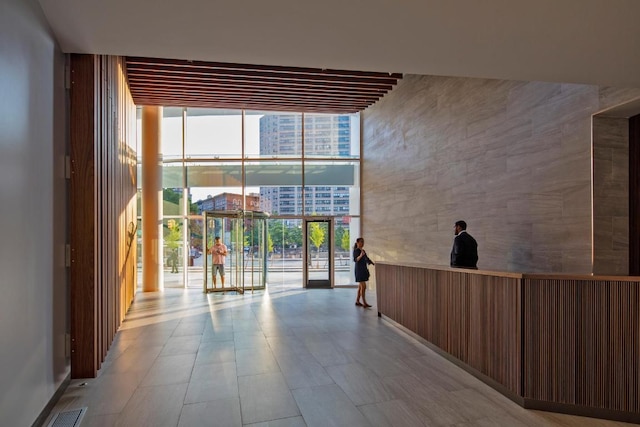 reception area featuring a view of city and visible vents