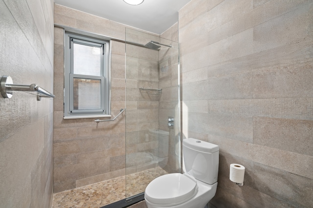 full bathroom with a walk in shower and toilet