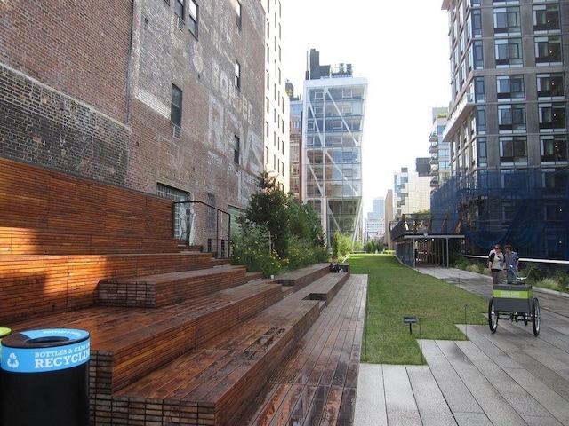 view of home's community featuring a city view and a lawn