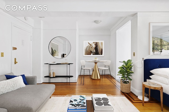living room with wood finished floors
