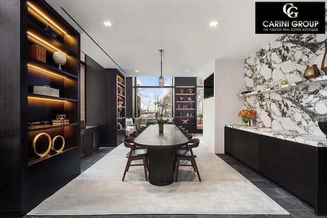 dining room with expansive windows