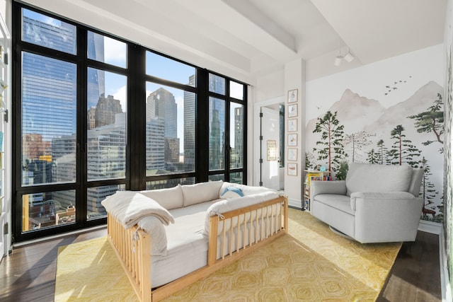 living room with a city view