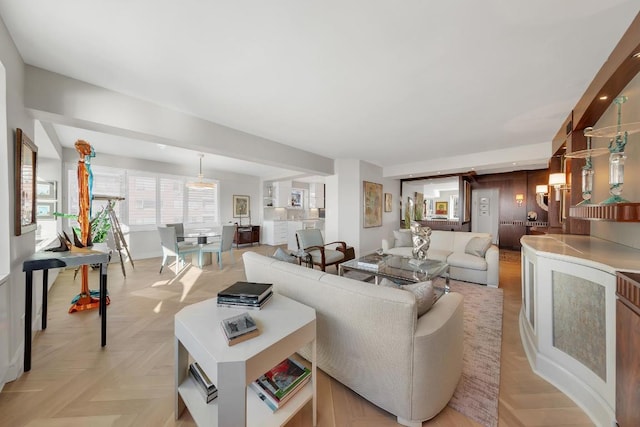 living room with light parquet flooring