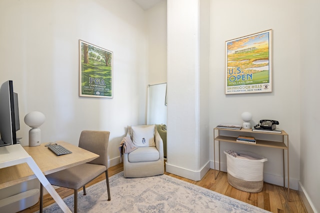 home office featuring light hardwood / wood-style floors