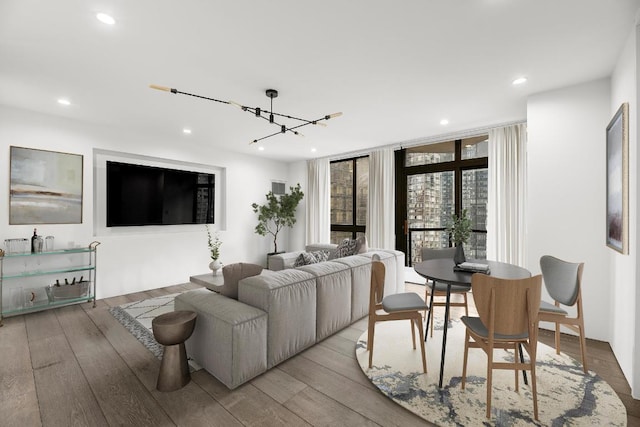 living room featuring light hardwood / wood-style flooring and expansive windows