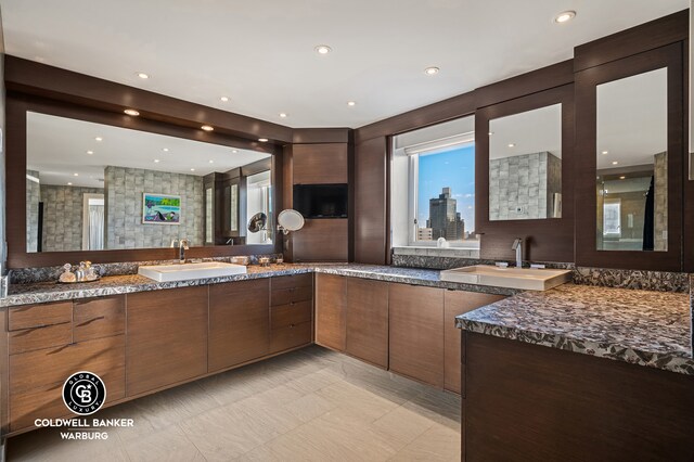 190 E 72nd St Unit 34Cd, New York City, NY 10021 - kitchen with a sink, modern cabinets, and dark stone countertops