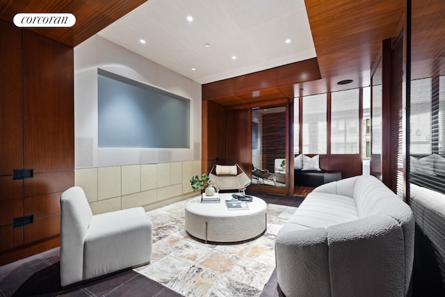 interior space featuring wooden ceiling