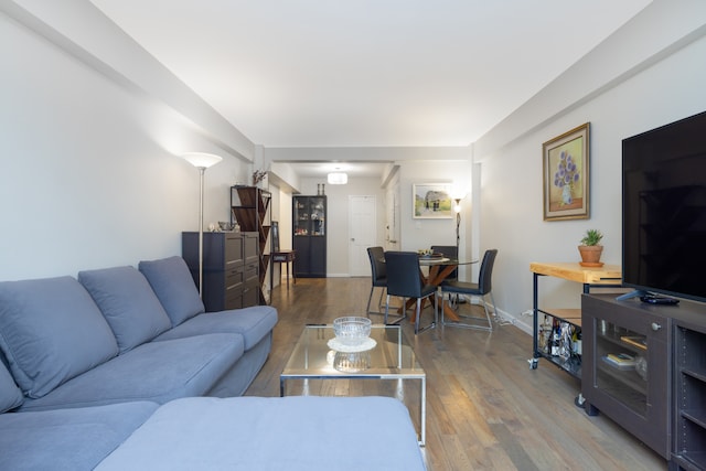 living room featuring baseboards and wood finished floors