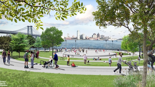 477 Fdr Dr Unit M1304, New York City, NY 10002 - view of home's community with a lawn, a water view, and a skyline view
