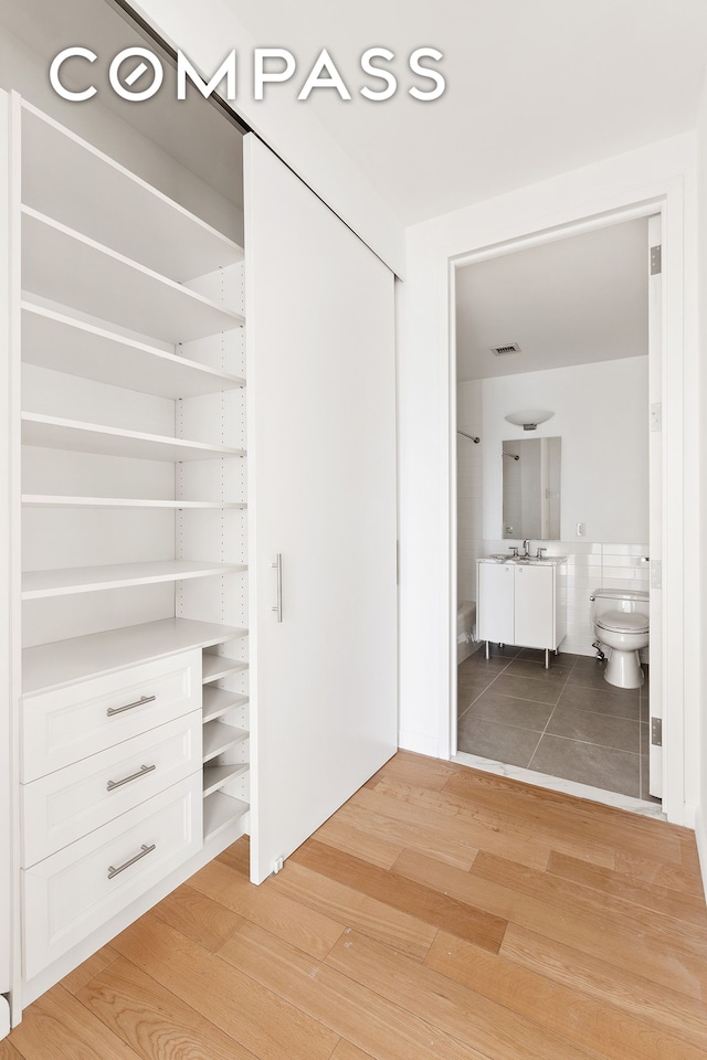 closet with visible vents and a sink