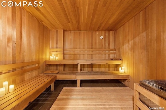 view of sauna with tile patterned flooring