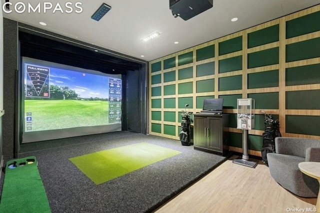 recreation room featuring golf simulator