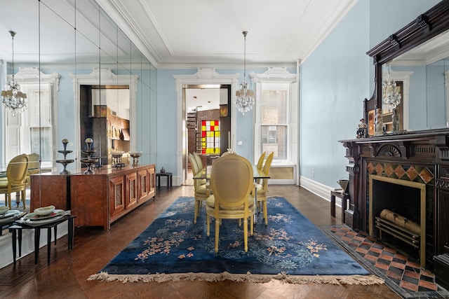 51 E 75th St, New York City, NY 10021 - dining room with a chandelier, crown molding, and baseboards