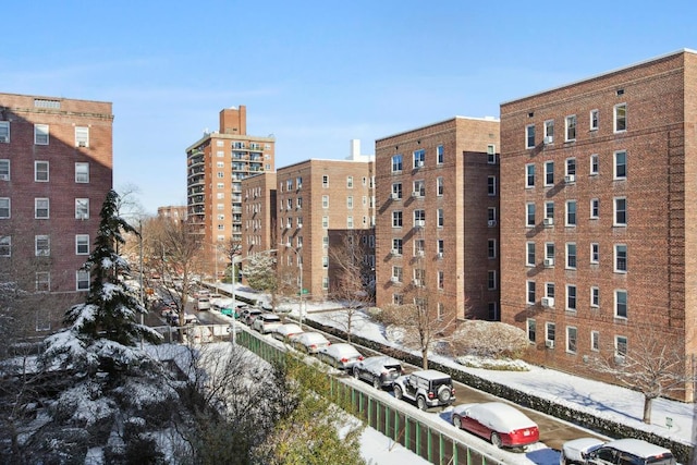 view of snow covered property