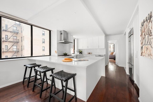 dining space with dark hardwood / wood-style flooring