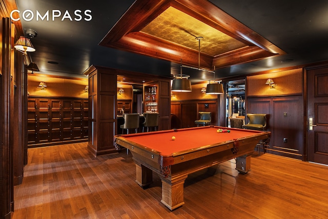 20 E End Ave Unit 4C, New York City, NY 10028 - game room featuring pool table, dark wood-type flooring, and a wainscoted wall