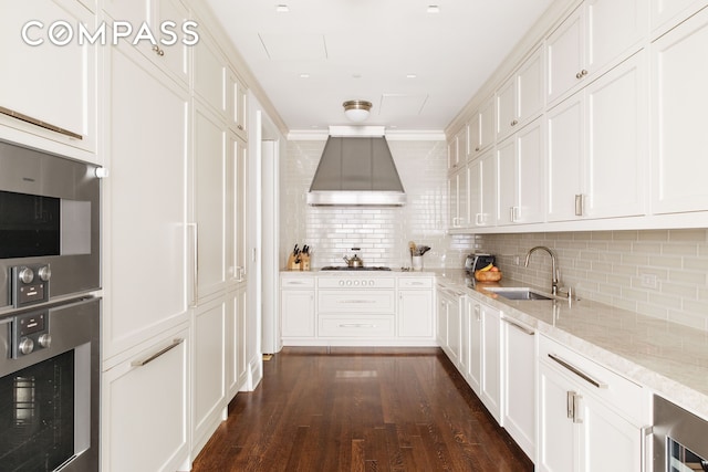 20 E End Ave Unit 4C, New York City, NY 10028 - kitchen featuring custom range hood, a sink, tasteful backsplash, and white cabinets