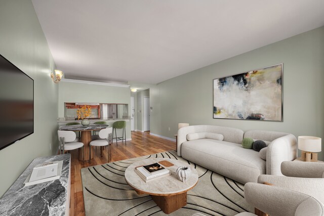 living room with wood finished floors and baseboards