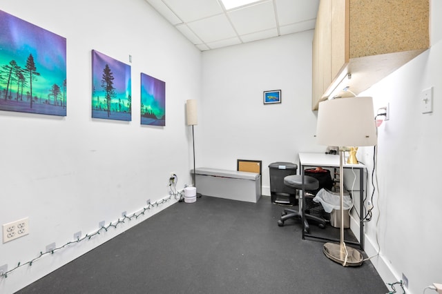 home office with a drop ceiling