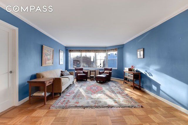 150 E 61st St Unit 5C, New York City, NY 10065 - living room with baseboards and ornamental molding