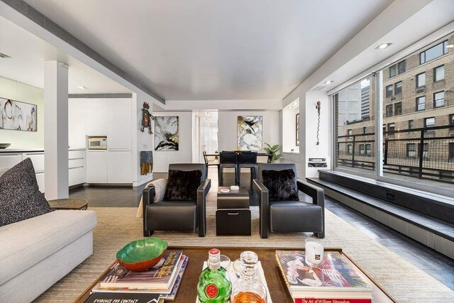 living room featuring parquet floors