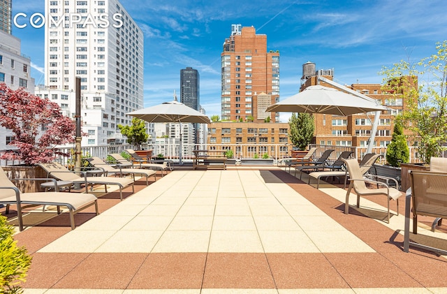 view of patio with a view of city