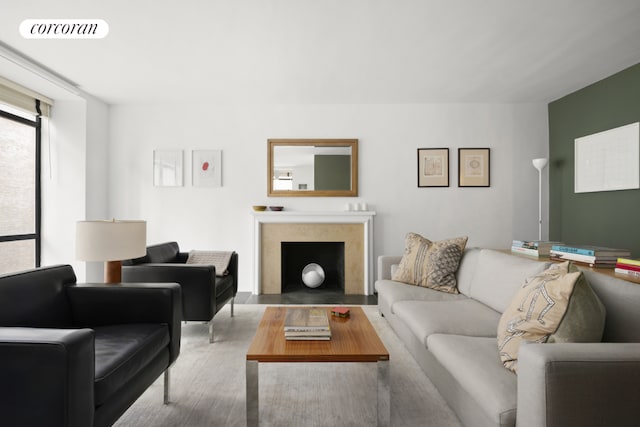 living room with light hardwood / wood-style floors