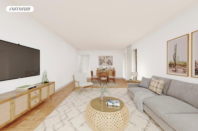 living room featuring visible vents and baseboards