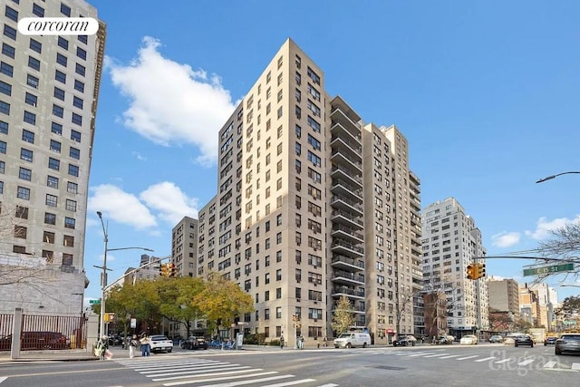 view of building exterior with a city view