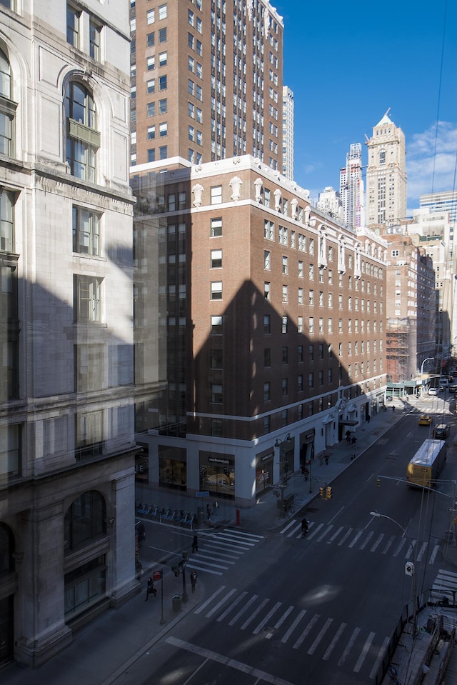 view of building exterior with a city view