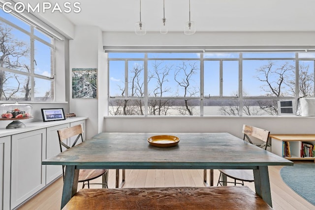 dining space with breakfast area and light wood-type flooring