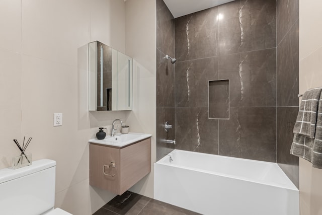 full bathroom with vanity, toilet, and bathing tub / shower combination