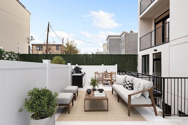 view of patio / terrace with outdoor lounge area and a fenced backyard