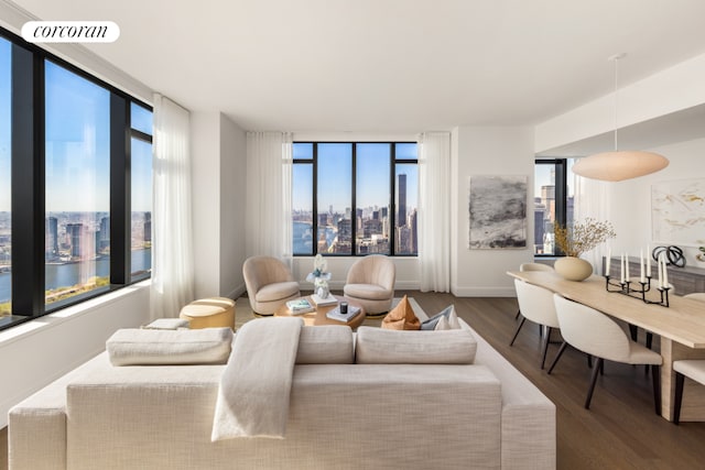 living room featuring a healthy amount of sunlight and hardwood / wood-style floors