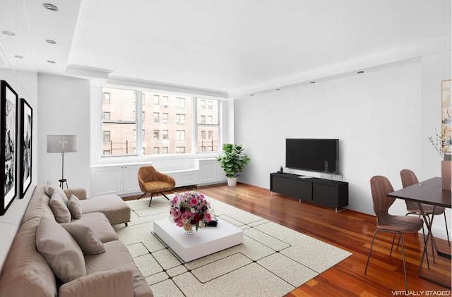 living room with hardwood / wood-style floors