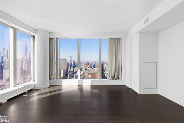 spare room with plenty of natural light and dark hardwood / wood-style floors