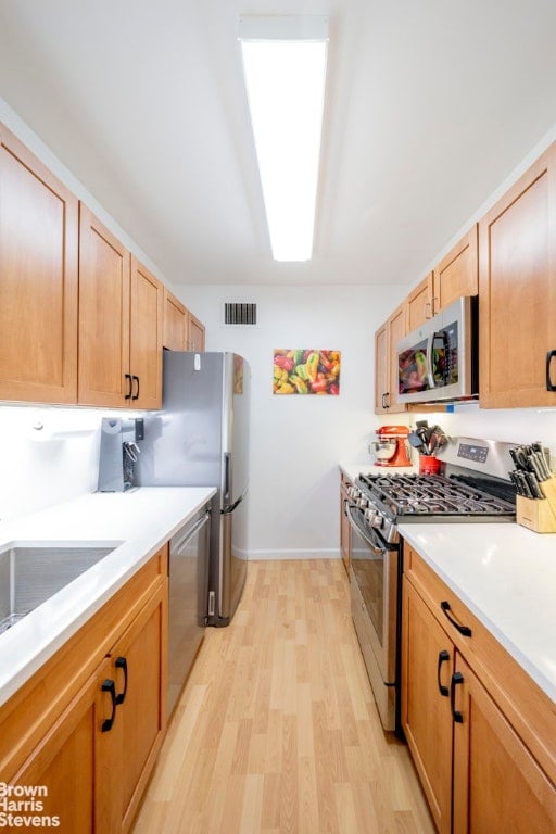 kitchen with sink, light hardwood / wood-style flooring, and appliances with stainless steel finishes