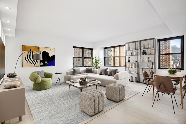 living room featuring light wood-type flooring