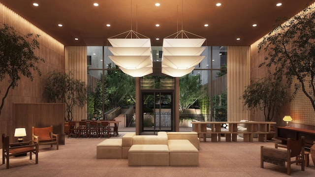 323 Bergen St Unit 119E, New York City, NY 11217 - community lobby featuring a wall of windows, a towering ceiling, and recessed lighting