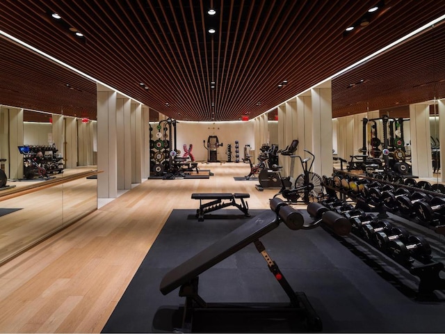 gym featuring light wood-type flooring