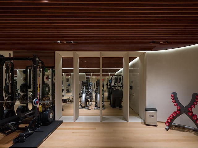 551 W 21st St Unit 4F, New York City, NY 10011 - workout area with wood finished floors