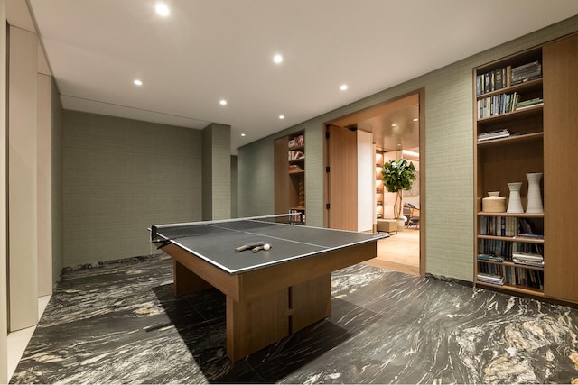 551 W 21st St Unit 4F, New York City, NY 10011 - recreation room featuring dark marble finish floors and recessed lighting